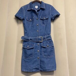 Vintage Moschino Jeans Women's Denim Dress Size 6 Belted Mini Y2K 90s Designer